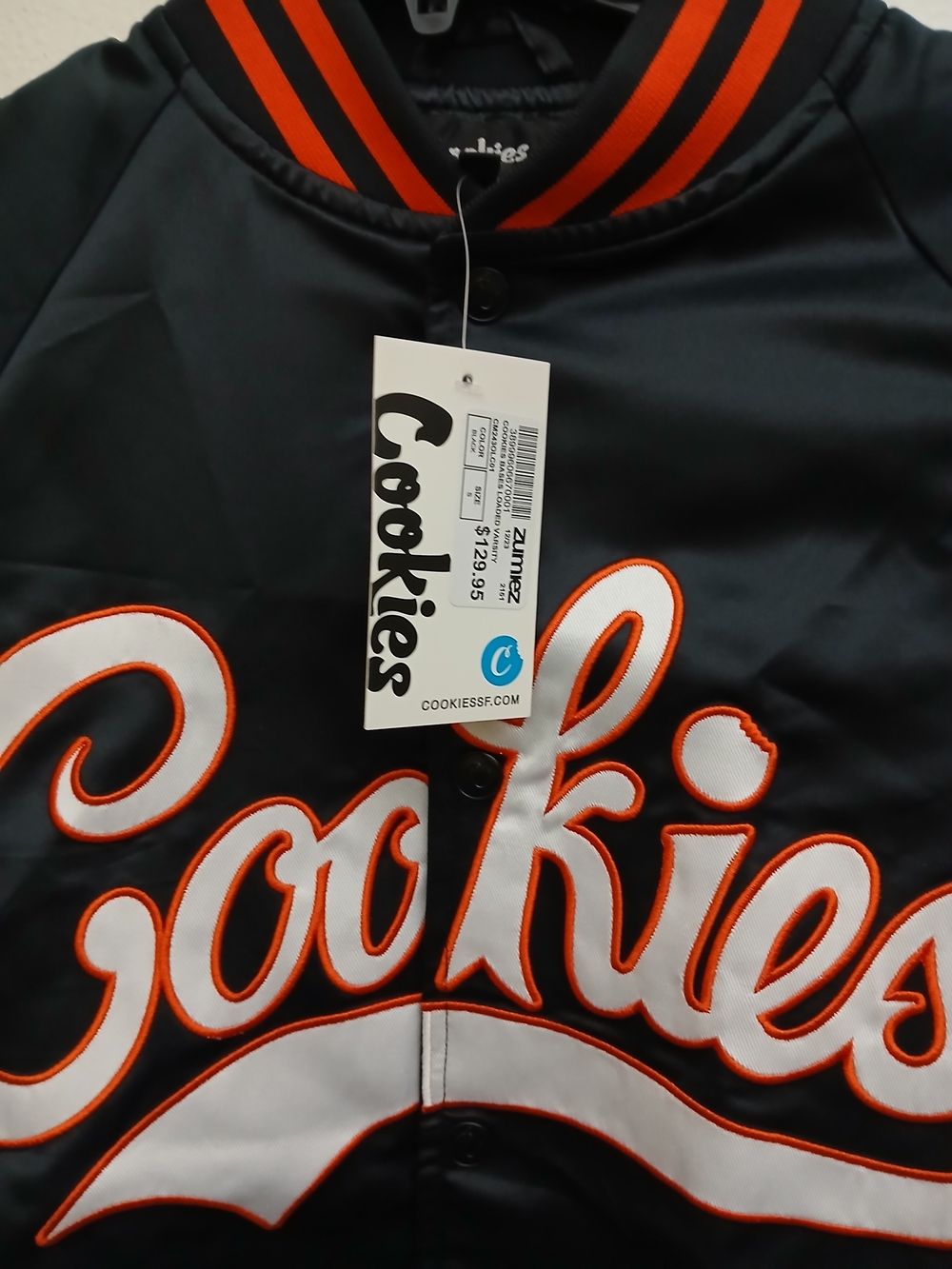 Cookies Black/Orange Satin Jacket with and White Script Sizes S /M/L New $85 - Picture 6 of 9